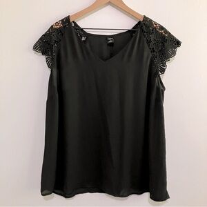 City Streets Lace Sleeve Blouse Black Women Plus Size 1X